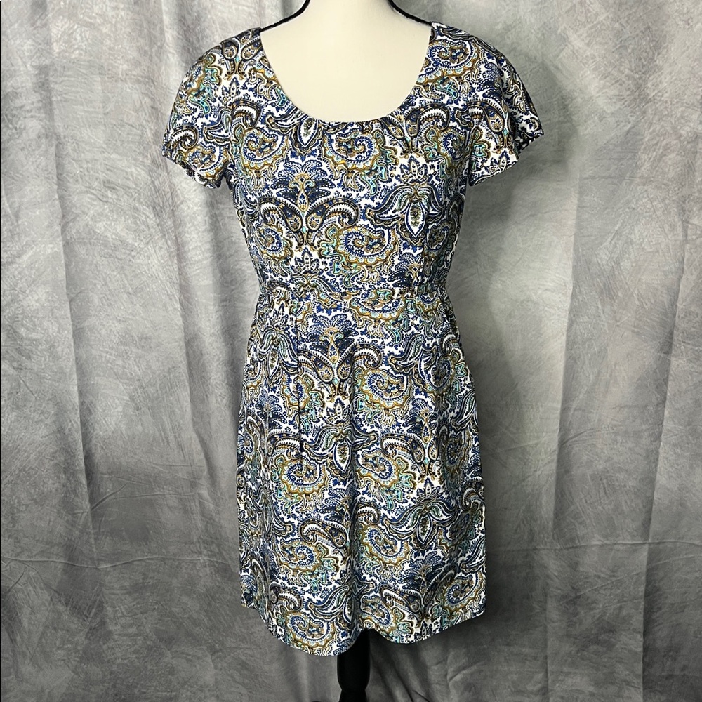 J. Crew Blue, Gold & White Paisley Dolores Sheath Dress with Pockets - size 6